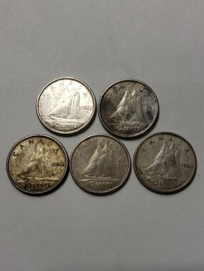 1963 Canadian 10 Cent Coins (Set of 5)